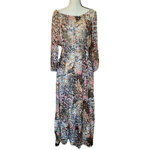 Figueroa & Flower floral printed peasant lace long puffy sleeves dress women Lar